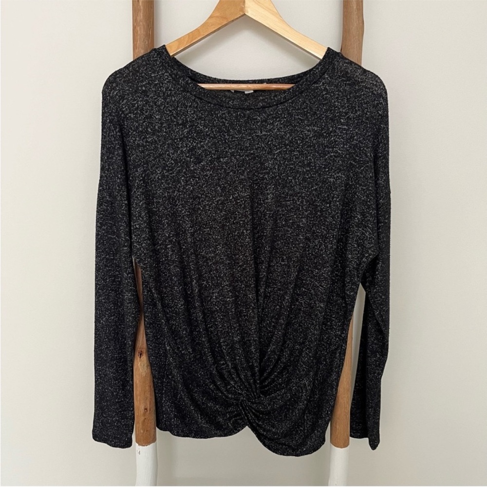 🌸3/$25 Gaze Soft Knit Crewneck Knot Front Charcoal Gray Dolman Sweater Size M